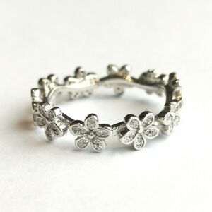 Forget me Not flower eternity band ring Sterling Silver CZ size 7